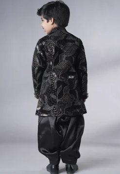 Embroidered Velvet Sherwani Set in Black