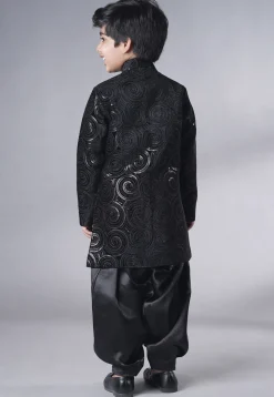 Embroidered Velvet Sherwani Set in Black
