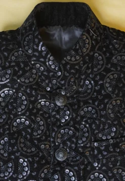 Embroidered Velvet Sherwani in Black