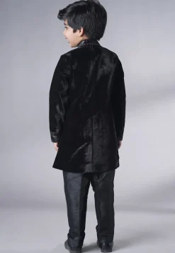 Embroidered Velvet Sherwani Set in Black