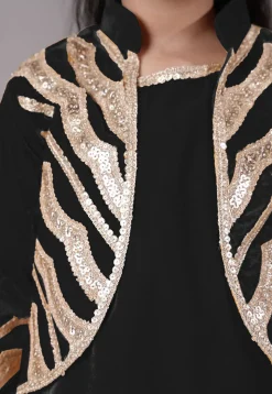 Embroidered Velvet Straight Kurta Set in Black