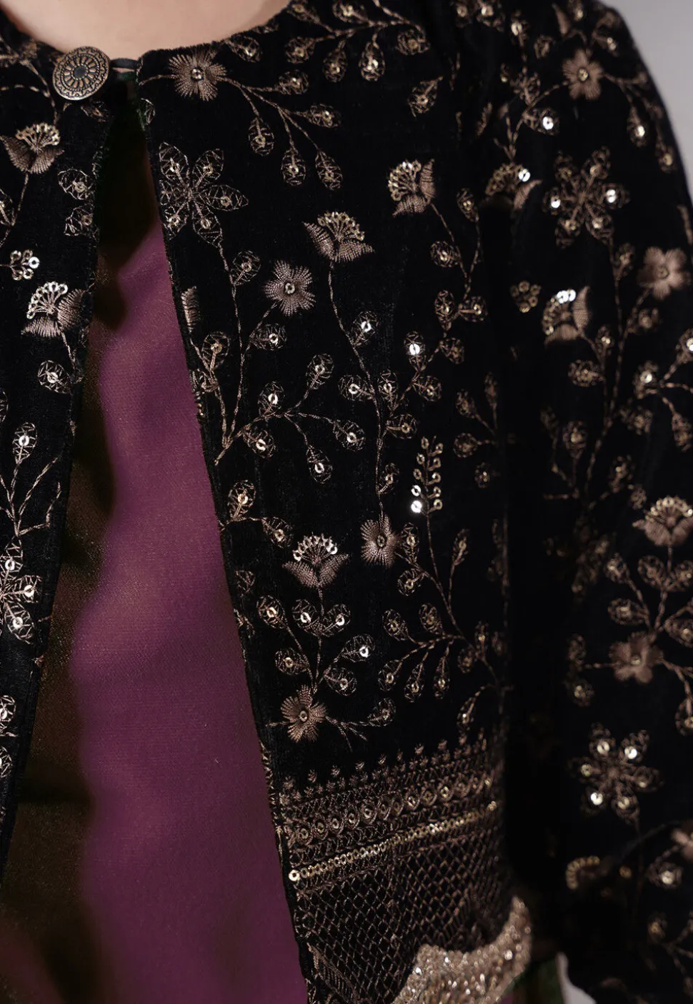 Embroidered Velvet Straight Kurta Set in Wine