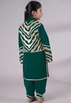 Embroidered Velvet Straight Kurta Set in Teal Green