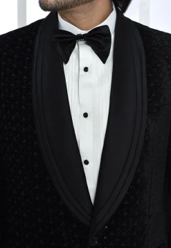 Embroidered Velvet Suit Set in Black