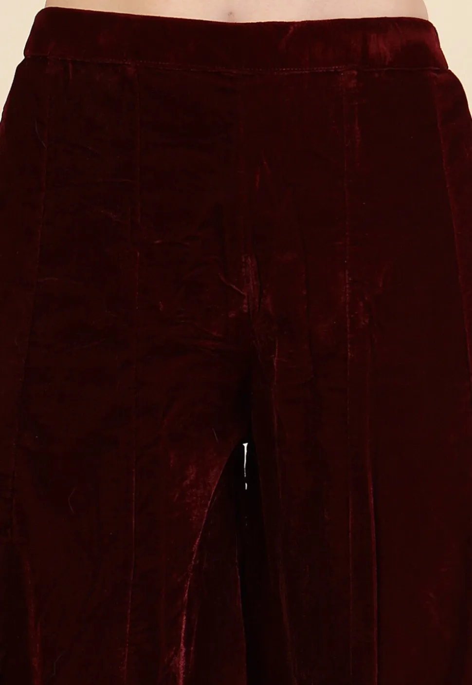 Embroidered Velvet Tunic Set in Maroon