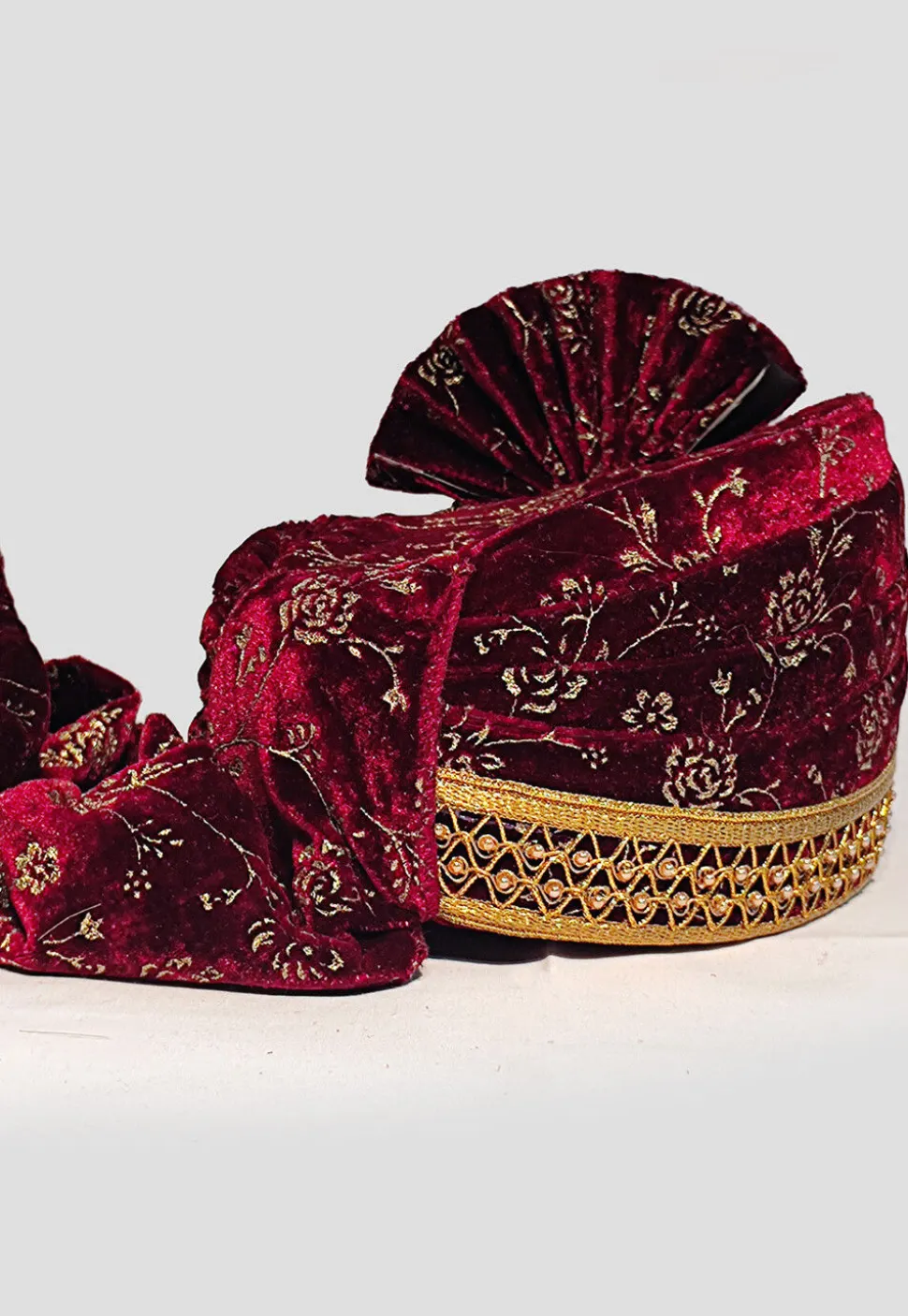 Embroidered Velvet Turban in Maroon