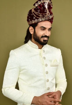 Embroidered Velvet Turban in Maroon