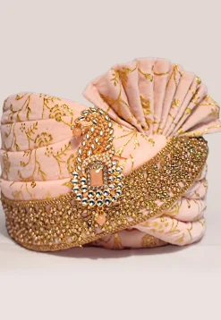 Embroidered Velvet Turban in Peach