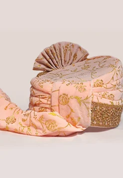 Embroidered Velvet Turban in Peach