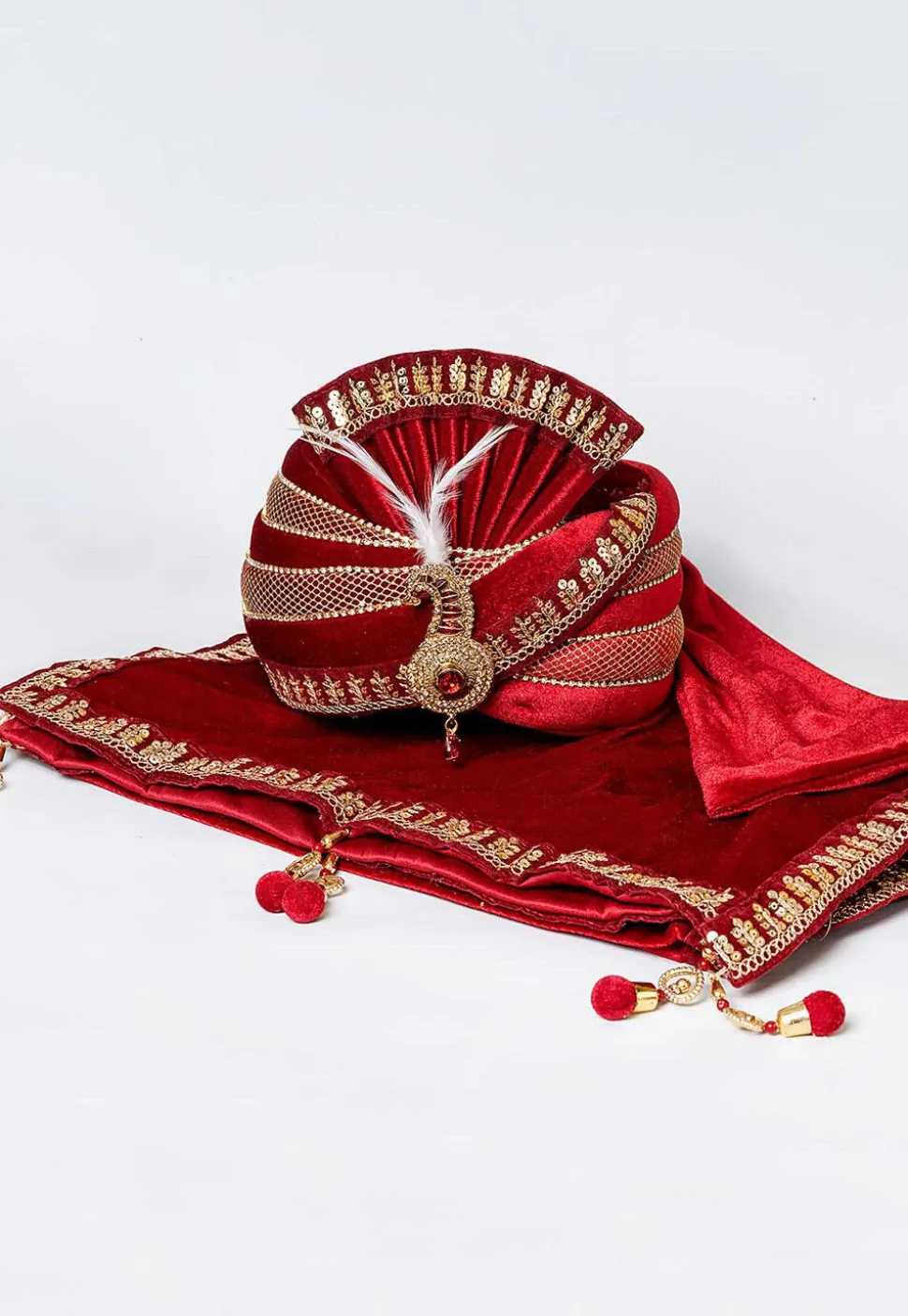 Embroidered Velvet Turban in Maroon