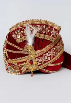 Embroidered Velvet Turban in Maroon