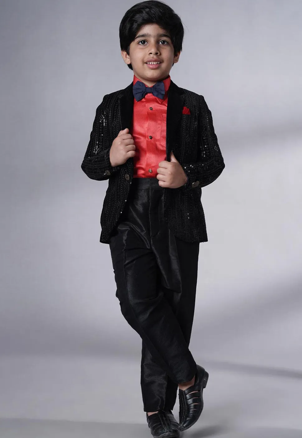 Embroidered Velvet Tuxedo in Black