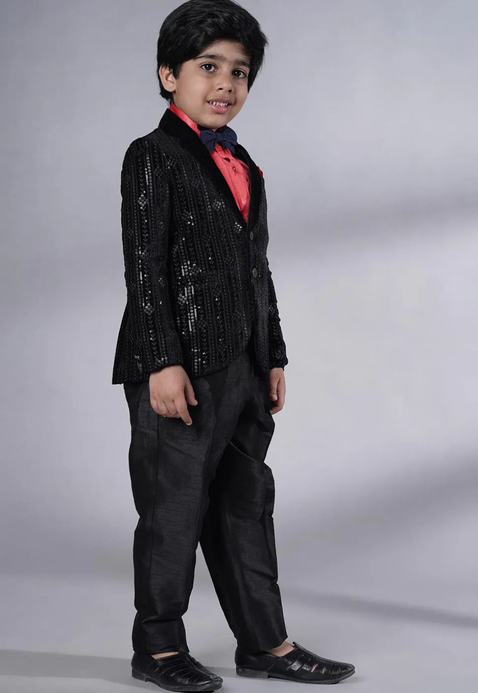Embroidered Velvet Tuxedo in Black