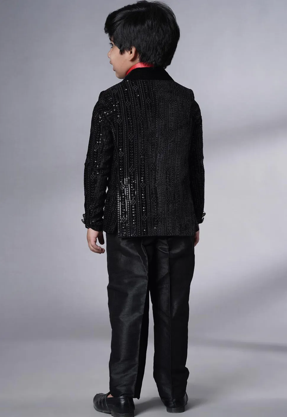 Embroidered Velvet Tuxedo in Black