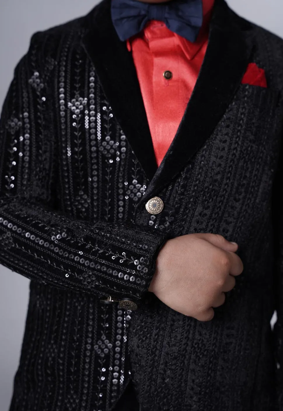 Embroidered Velvet Tuxedo in Black