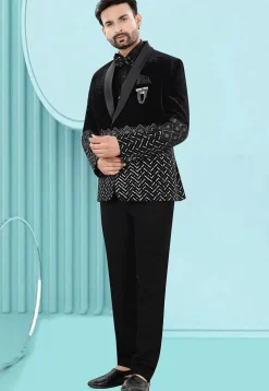 Embroidered Velvet Tuxedo in Black