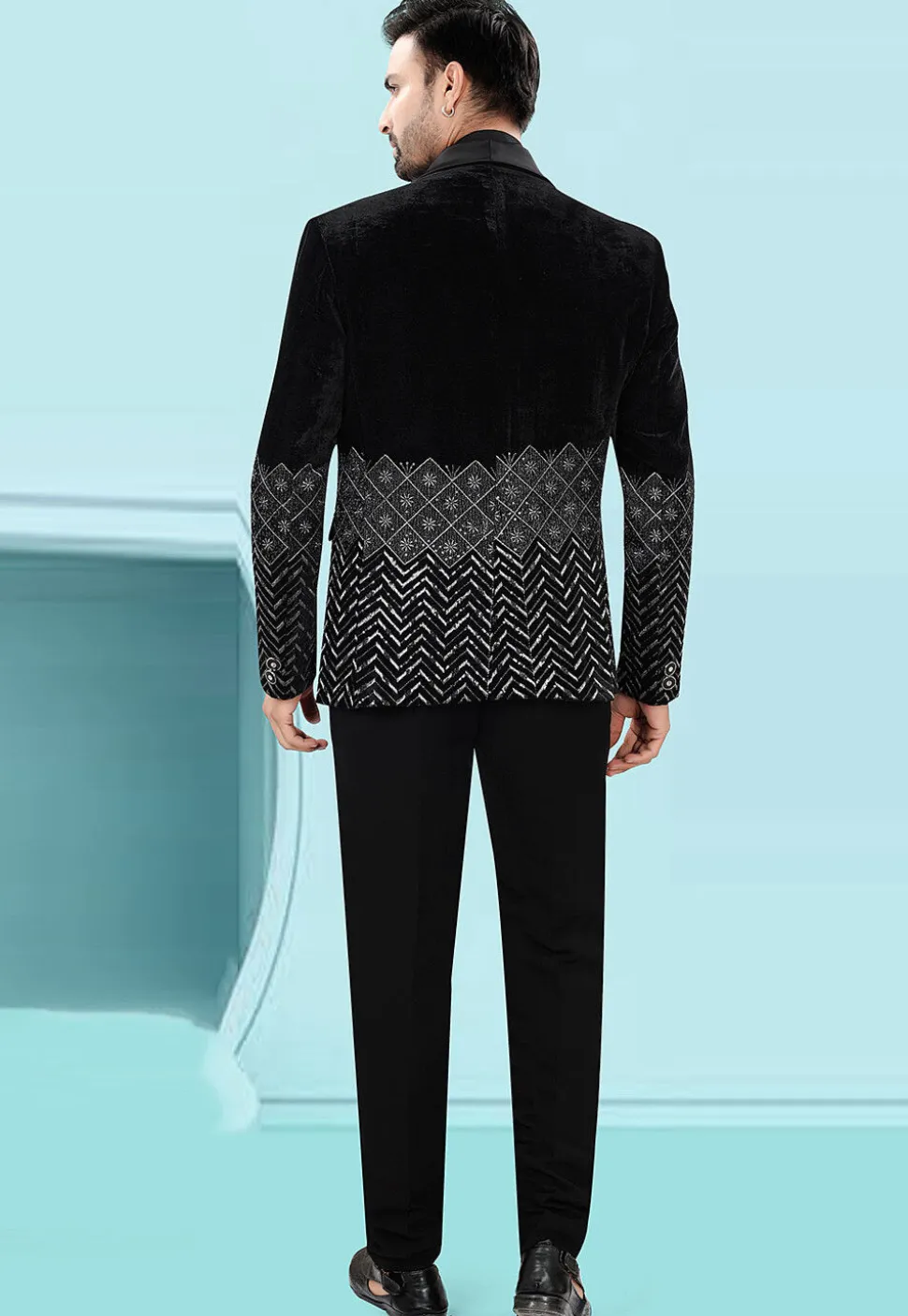 Embroidered Velvet Tuxedo in Black