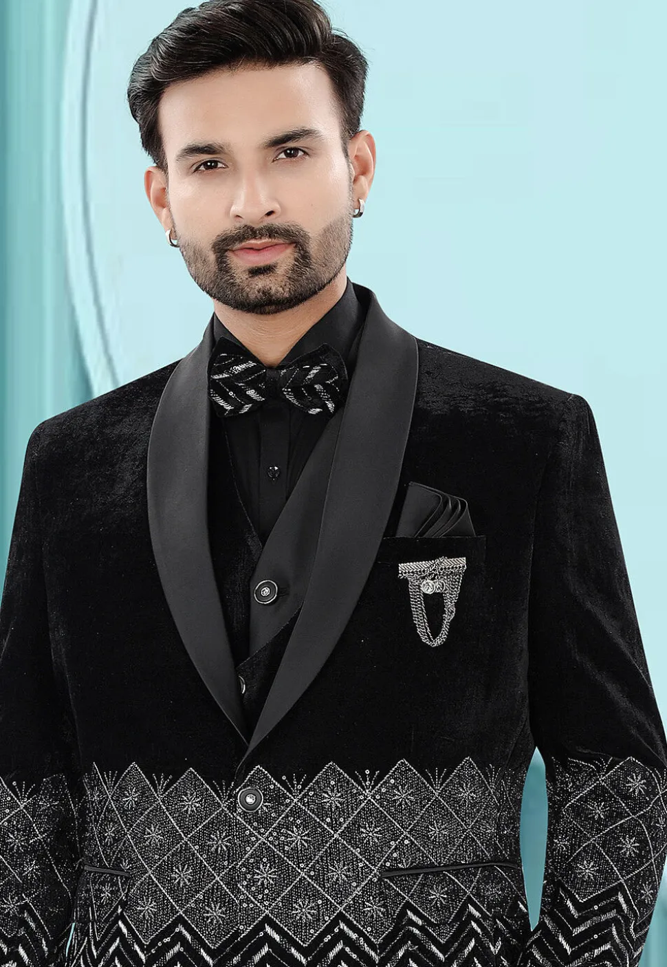 Embroidered Velvet Tuxedo in Black