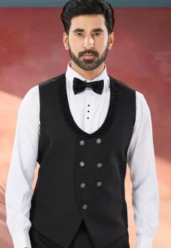 Embroidered Velvet Tuxedo in Black