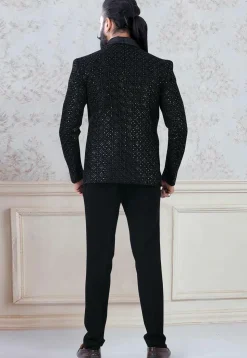 Embroidered Velvet Tuxedo in Black