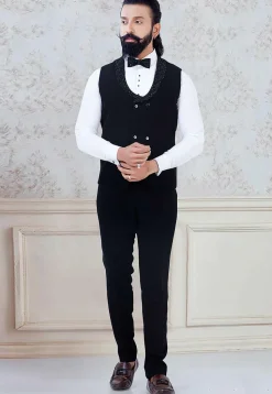 Embroidered Velvet Tuxedo in Black