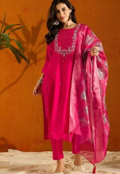 Embroidered Viscose Chanderi Pakistani Suit in Pink