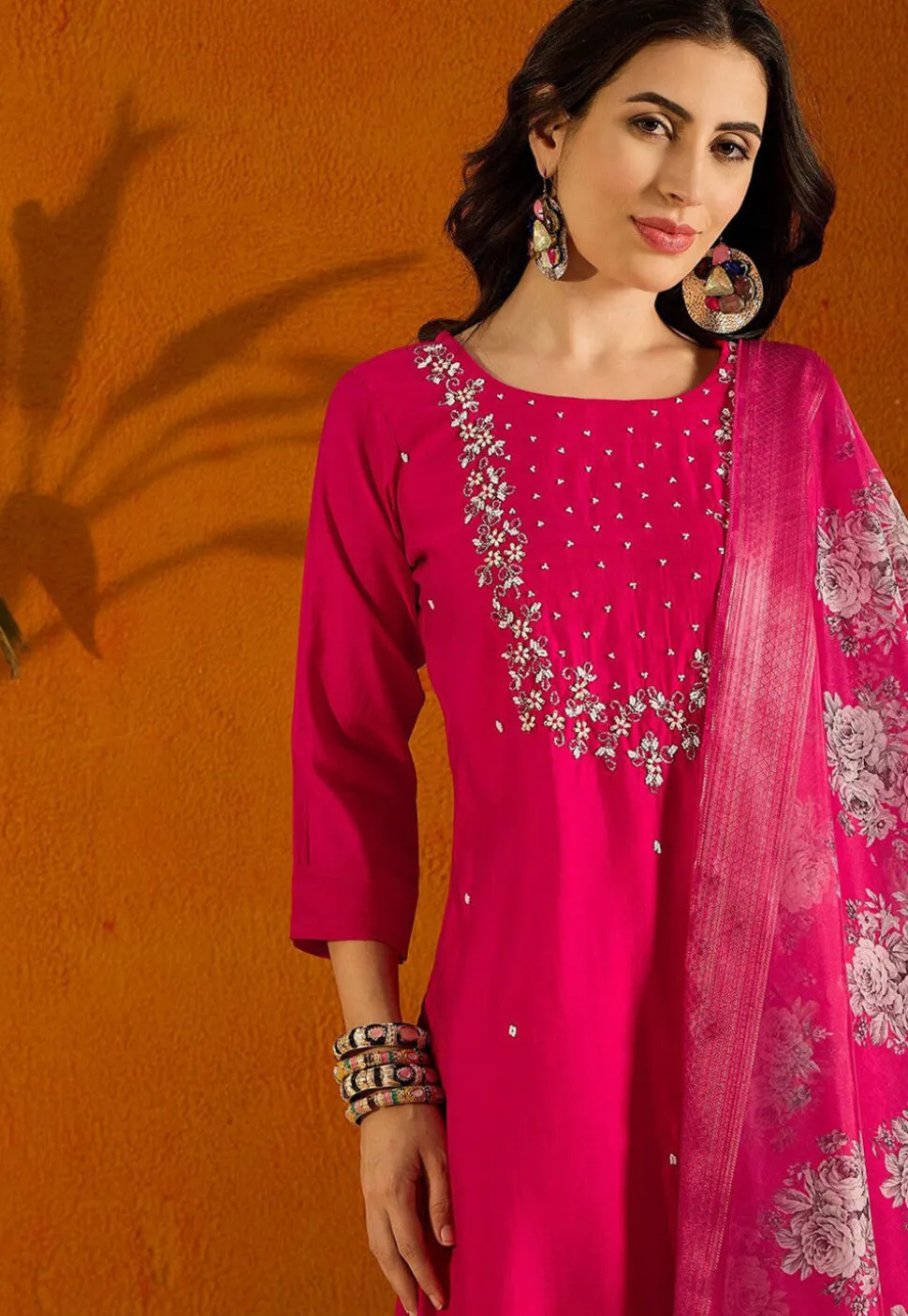 Embroidered Viscose Chanderi Pakistani Suit in Pink