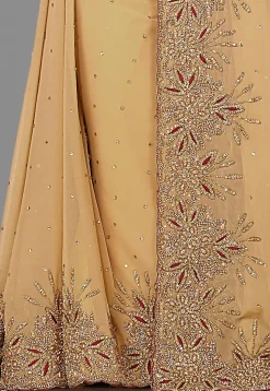 Embroidered Viscose Georgette Saree in Beige