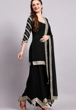 Embroidered Viscose Georgette Pakistani Suit in Black