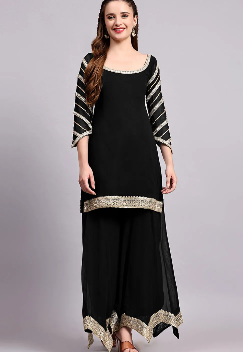 Embroidered Viscose Georgette Pakistani Suit in Black