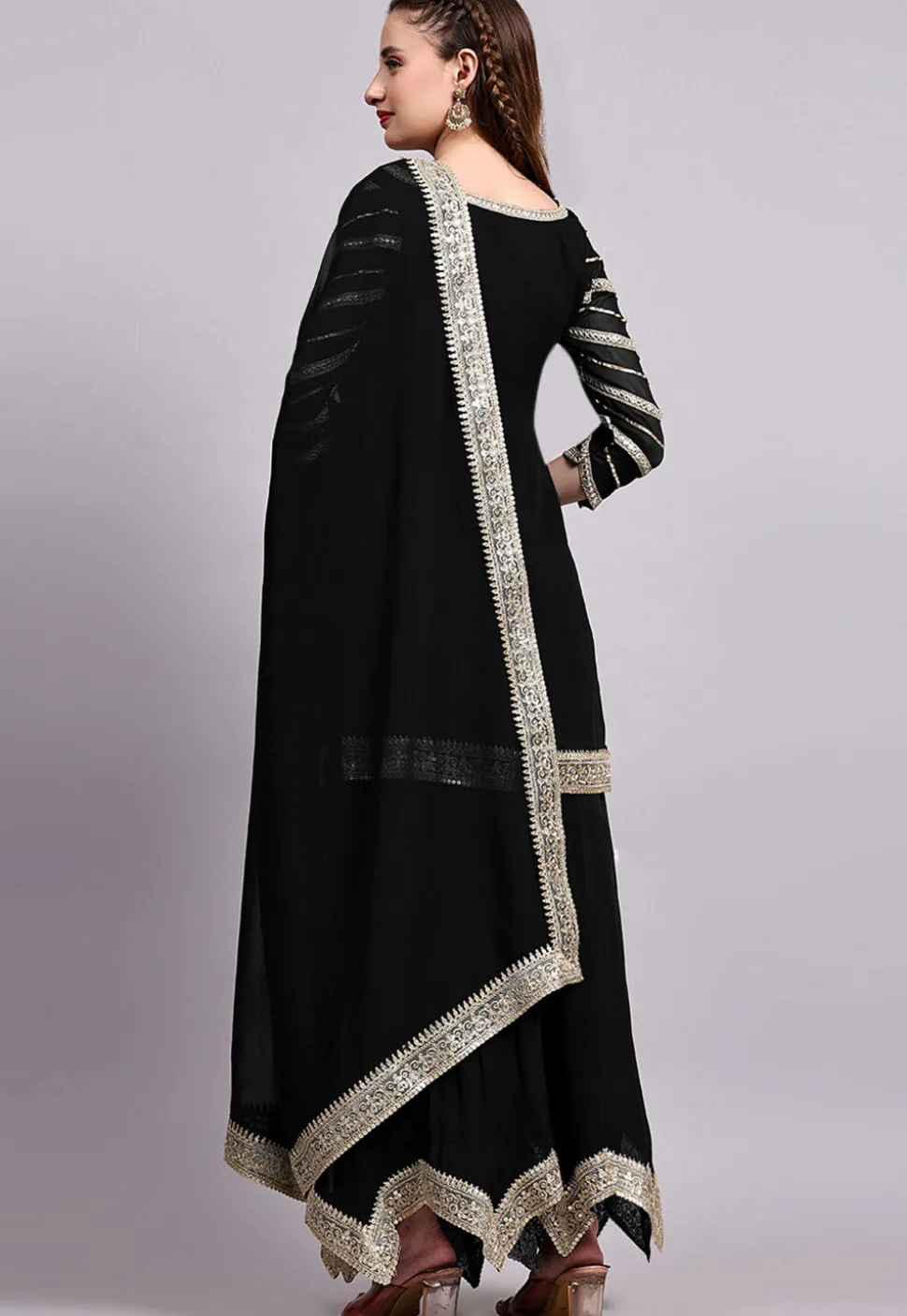 Embroidered Viscose Georgette Pakistani Suit in Black