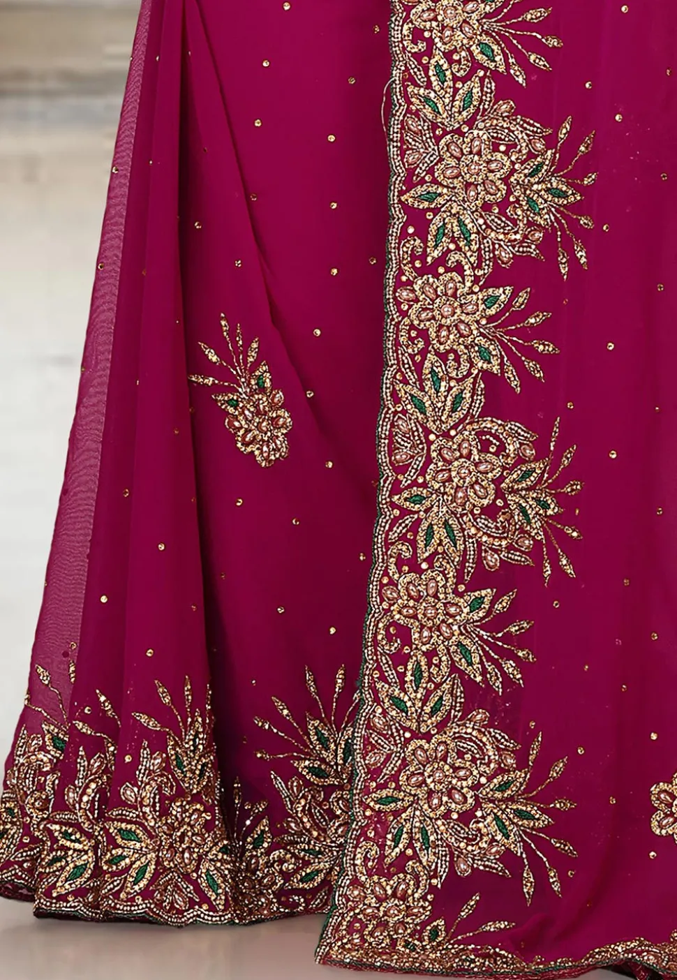 Embroidered Viscose Georgette Saree in Magenta
