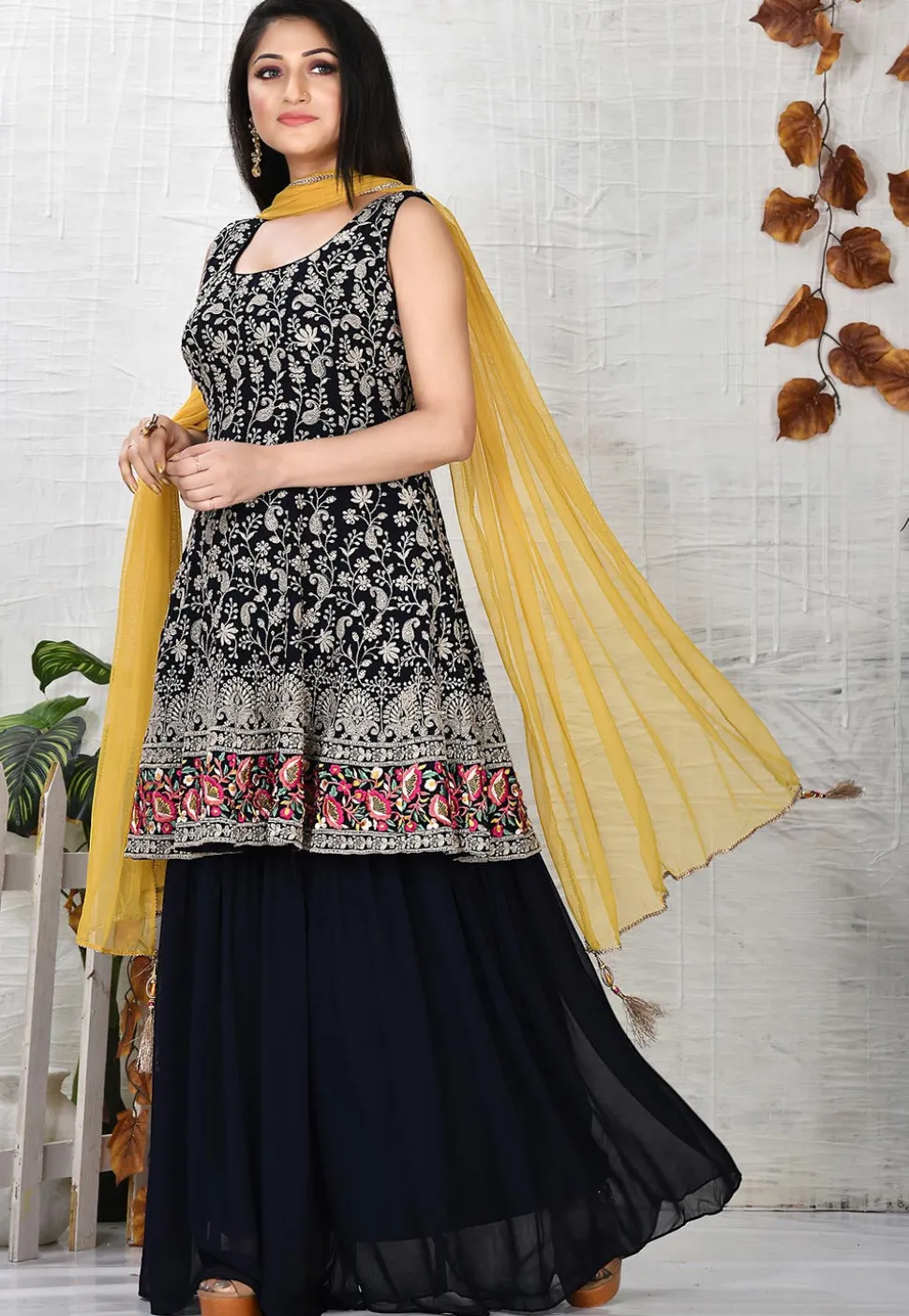 Embroidered Viscose Georgette Pakistani Suit in Navy Blue
