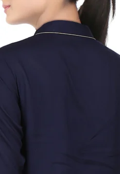 Embroidered Viscose Long Kurta in Navy Blue