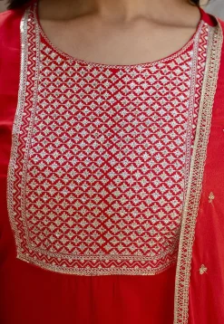 Embroidered Viscose Rayon Pakistani Suit in Red