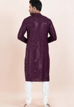 Embroidered Viscose Rayon Kurta Set in Violet