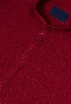 Embroidered Viscose Rayon Kurta Set in Red