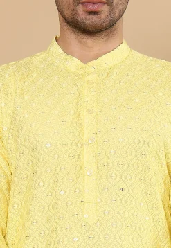 Embroidered Viscose Rayon Kurta in Yellow