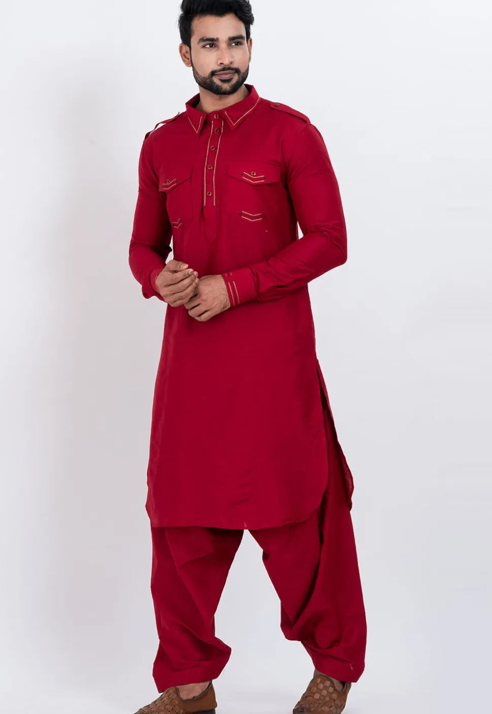Embroidered Viscose Rayon Paithani Suit in Red