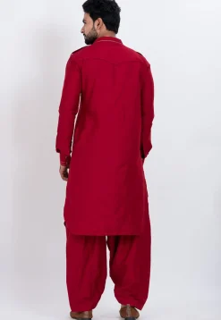 Embroidered Viscose Rayon Paithani Suit in Red