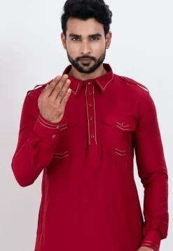 Embroidered Viscose Rayon Paithani Suit in Red