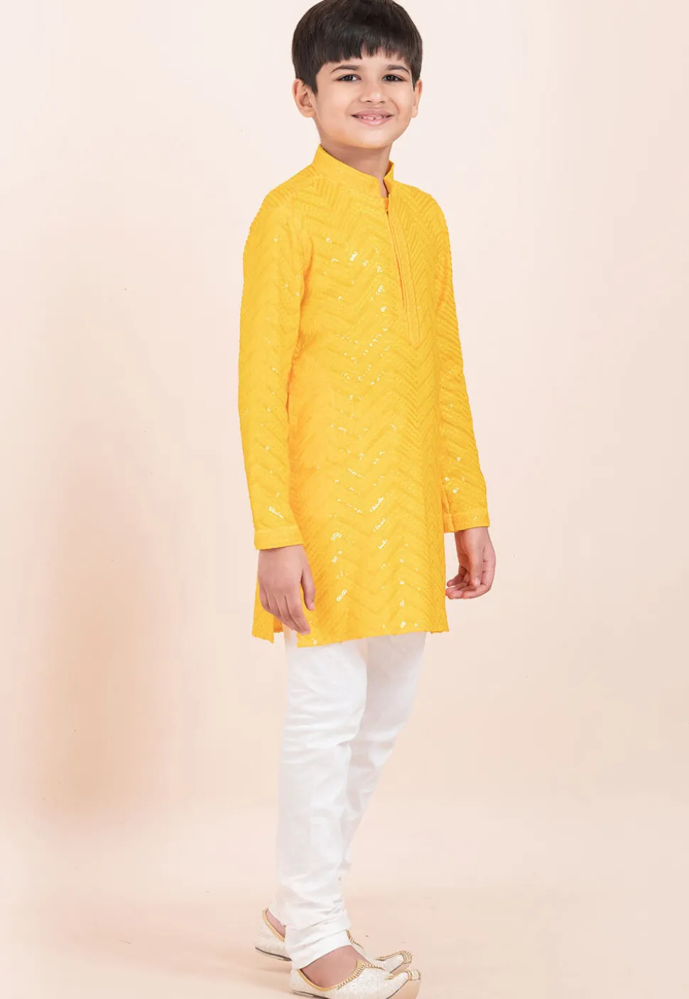Embroidered Viscose Rayon Kurta Set in Yellow