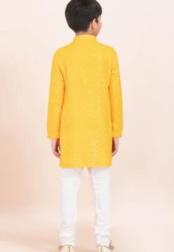 Embroidered Viscose Rayon Kurta Set in Yellow