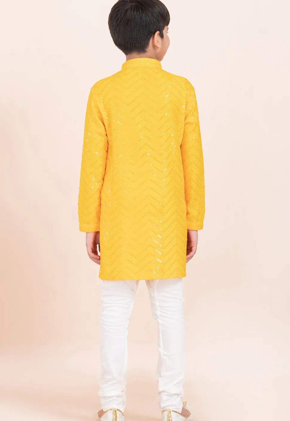 Embroidered Viscose Rayon Kurta Set in Yellow