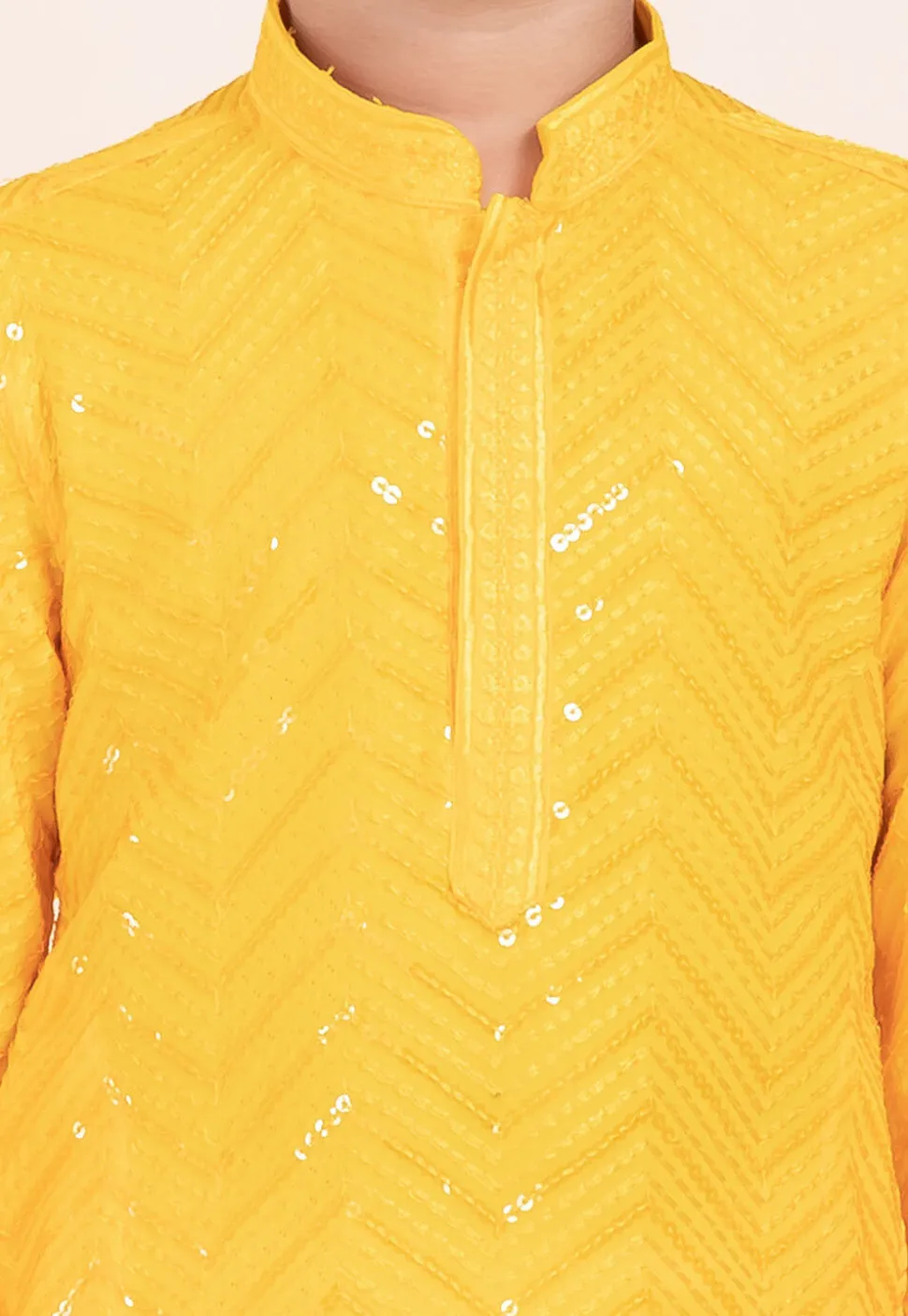 Embroidered Viscose Rayon Kurta Set in Yellow