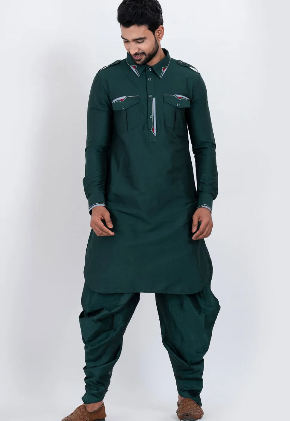 Embroidered Viscose Rayon Paithani Suit in Dark Teal Green