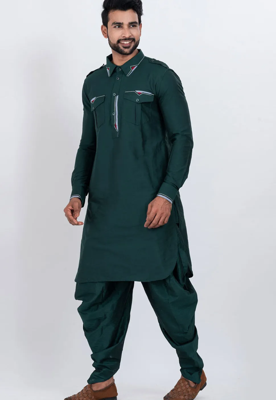 Embroidered Viscose Rayon Paithani Suit in Dark Teal Green