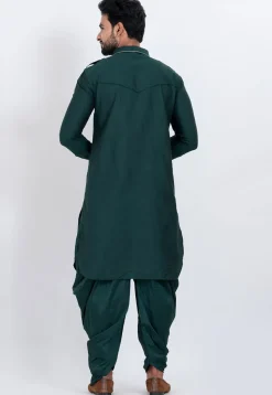 Embroidered Viscose Rayon Paithani Suit in Dark Teal Green