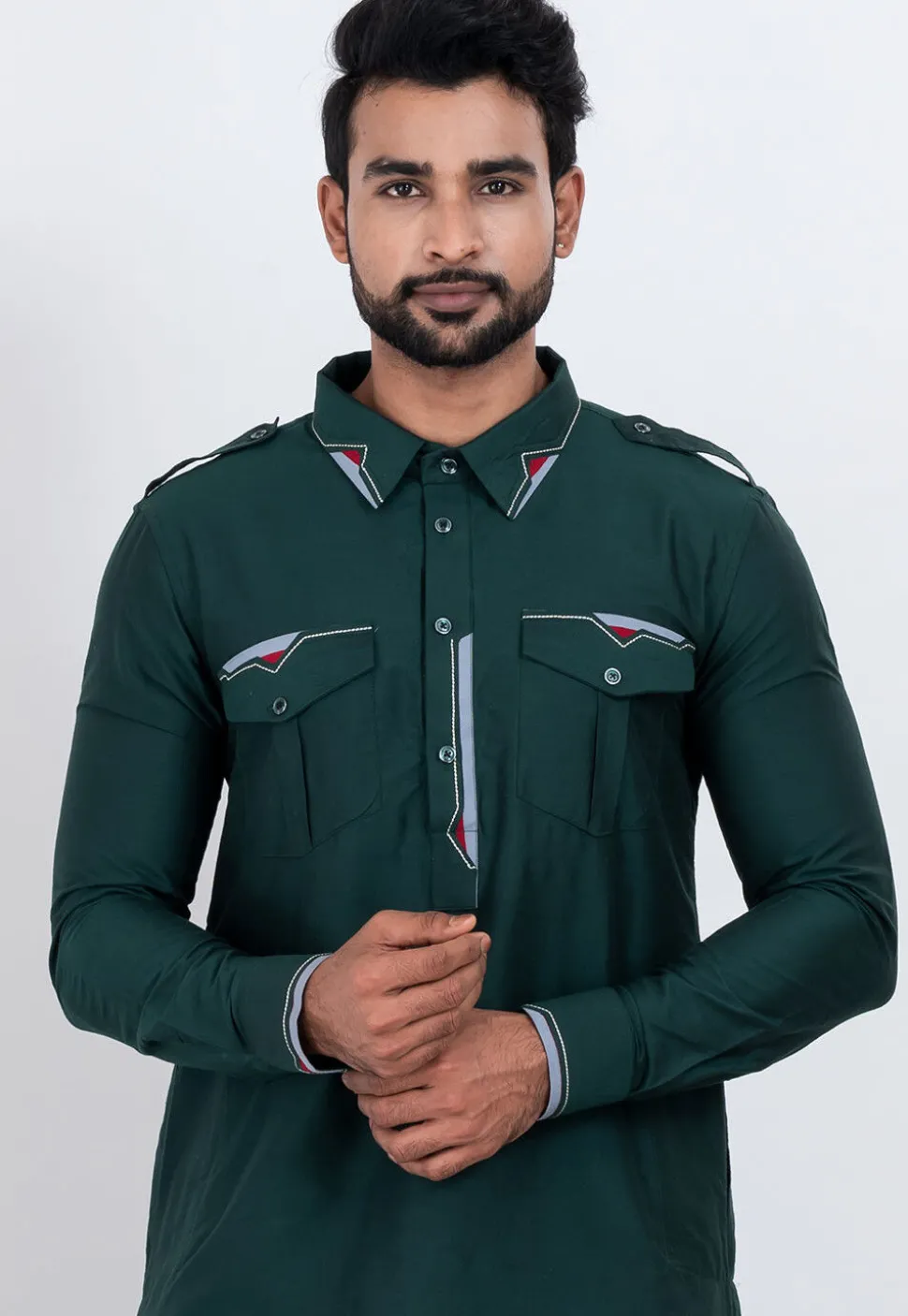 Embroidered Viscose Rayon Paithani Suit in Dark Teal Green