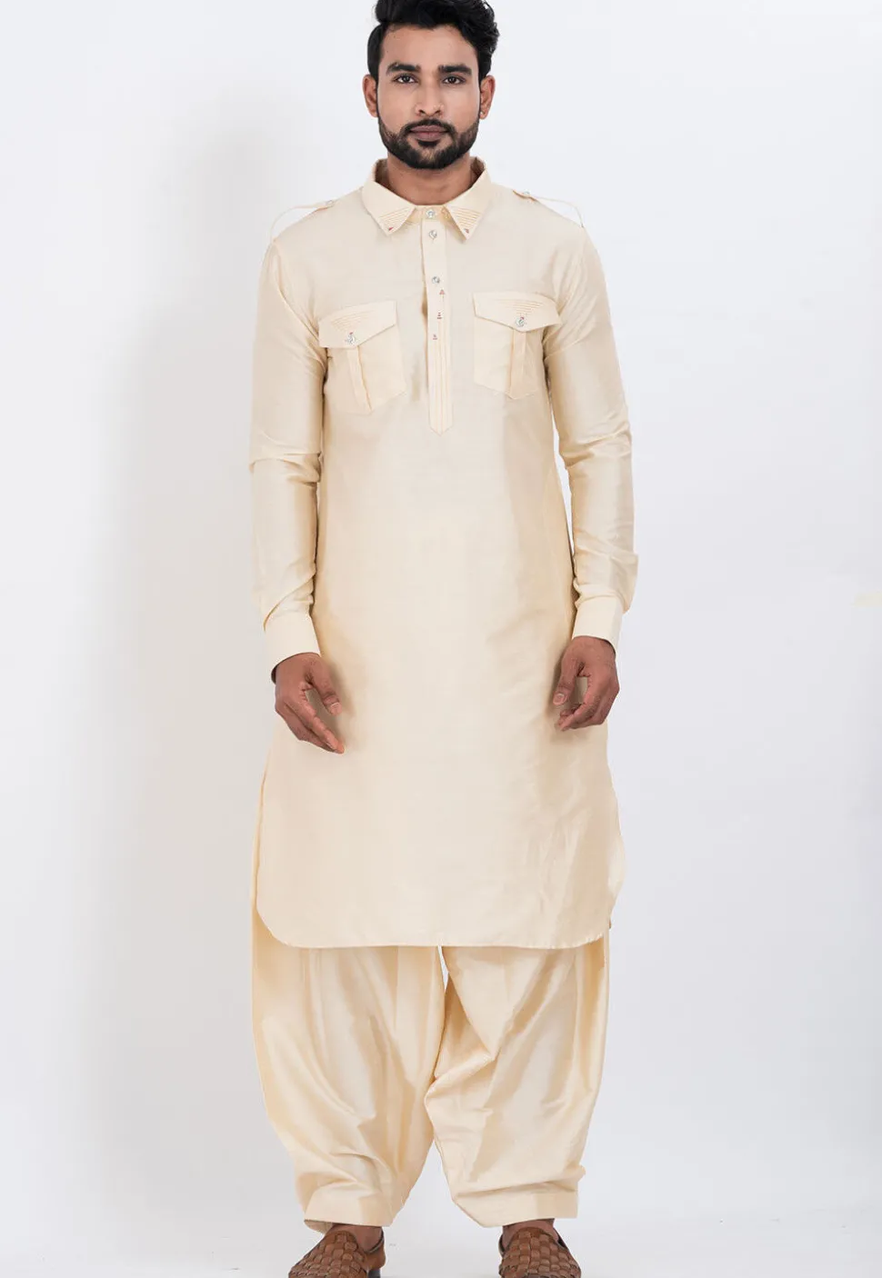 Embroidered Viscose Rayon Paithani Suit in Cream